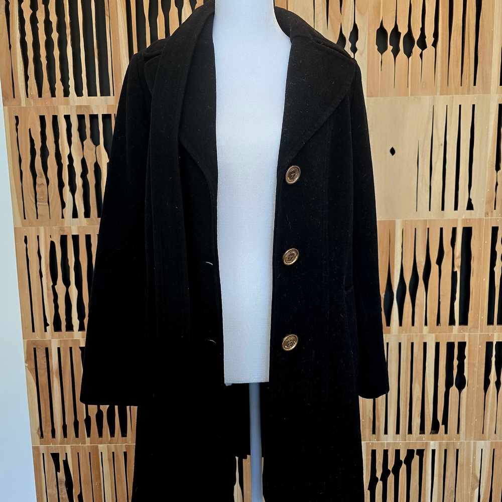MICHAEL Michael Kors Black Trench Coat with Gold Buttons